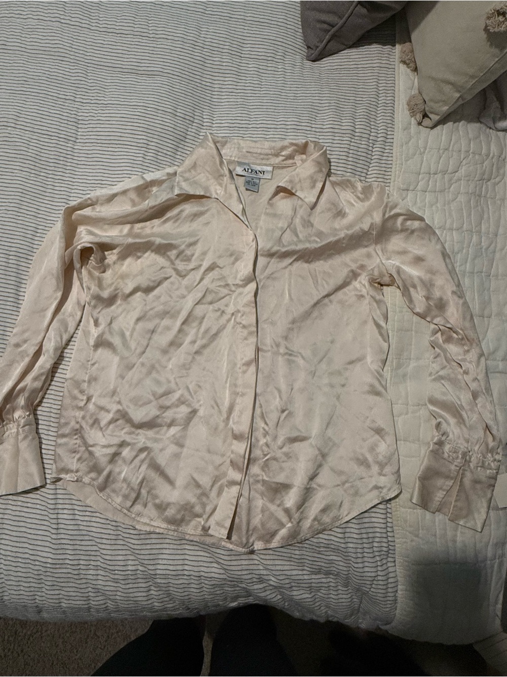 Alfani Satin-Look Button Front Blouse in Soft Cream